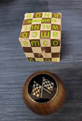 Amco 8234 Nos Crossed Checkered Flag Cloisonne Walnut Shift Knob