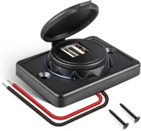 Ub-1821 Anina Dual Usb Car Charger Socket With Cap 12v/24v Rv Outlet Usb-a Port