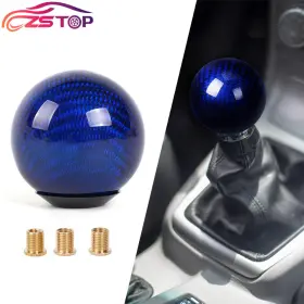 Sfn031 Annx Blue Universal Carbon Fiber Manual Gear Shift Round Ball Knob With Adapters