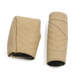 Automall Tech 709874836097 2-in-1 Brown Faux Leather Car Decor Gear Shift Head Knob Hand Brake Cover Set