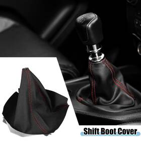Automall Tech 745065271612 Universal Shift Boot Cover Car Knob Dust Red Seams Black