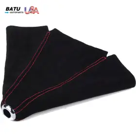 Sfn002-red-us Batu New Universal Jdm Red Stitch Suede Leather Shifter Shift Gear Knob Boot Cover