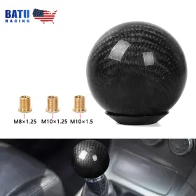 Sfn031-bk-us Batu Black Carbon Fiber Round Ball Shape Universal Car Gear Shift Knob Shifter Lever