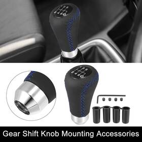 Carpopart 724708715218 Black Universal 6 Speed Car Gear Lever Stick Shift Knob Pu Leather Blue Stitches