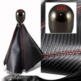 Dtm 3-sbc-p0114-cf-rd Carbon Red Stitch Manual Shift Boot Gunmetal 5-speed Shifter Knob Universal