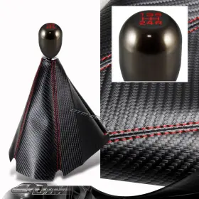 3-sbc-p0114-cf-rd Dtm Carbon Red Stitch Manual Shift Boot Gunmetal 5-speed Shifter Knob Universal