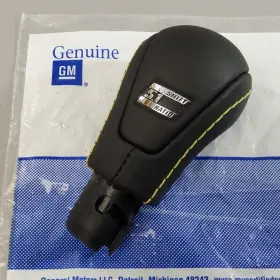 24267291 General Motors 12-15 Camaro Ebony Leather Lark Yellow Stitch 5.1 Shift Ratio Manual Knob New Gm