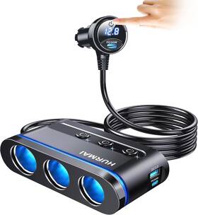 Hurmai Hs73a-d Cigarette Lighter Splitter 3 Socket Cars Black