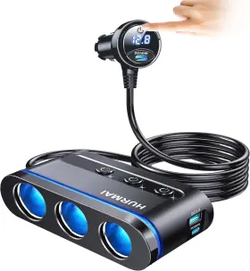 Hs73a-d Hurmai Cigarette Lighter Splitter 3 Socket Cars Black