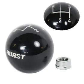 Hur-4-b Hurst 4 Speed Black Round Shifter Knob White Engraved 3/8 Inch - 16 Thread New With Nut