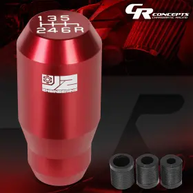 Crc-j2sk012rd J2 Engineering Red 38x79mm Billet Aluminum 6 Speed Manual Shift Knob 3pcs Thread Adapters