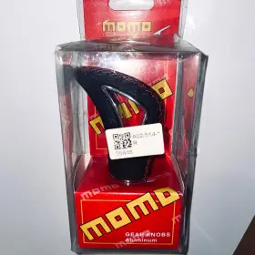 A02-514-1-r Momo Italy Shift Knob 35846 Black Leather With Red Stitch Chrome Inset
