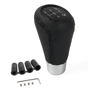 Sfn179 Muge 5 Speed Manual Black Leather Car Gear Stick Shifter Shift Knob Lever Universal