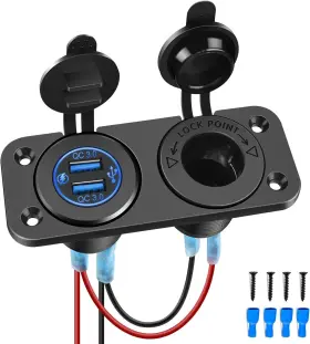90120b Nilight Qc 3.0 Dual Usb Charger And Cigarette Lighter Socket Pre-wired Black