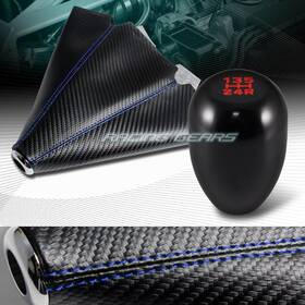 Racing Gear 3-sbc-p0114-cf-bl Carbon Look Pvc Leather Manual Blue Stitch Shift Boot Black 5-speed Shifter Knob