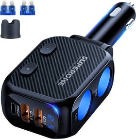 Superone C48q 180w Cigarette Lighter Splitter With 20w Pd 2-socket Black