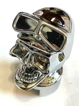 70642 United Pacific Chrome Skull Biker Gearshift Knob With 13/15/18 Speed Adapter