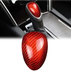Waterttth 286452284599 Carbon Fiber Red Gear Shift Knob Cover Trim For Cadillac Ats 2013-2019 2018 2017