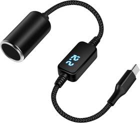 Wymect Xzt002032-1pc Usb C Male To 12v Cigarette Lighter Socket Adapter 18w Power Cable Black