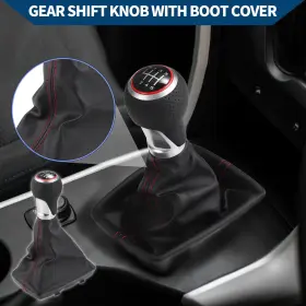 X Autohaux 634149253609 6 Speed Gear Shift Knob With Dust Cover For Audi S-line 07-15 Plastic Black
