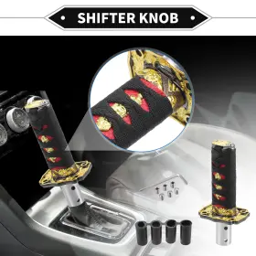 X Autohaux 634149751471 15cm Automatic And Manual Shift Knob With 4 Adapter Aluminum Alloy Black Red 1 Set