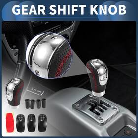 X Autohaux 634149895243 9.6cm Manual Shift Knob With 4 Adapter Punched Faux Leather Black Red 1 Set
