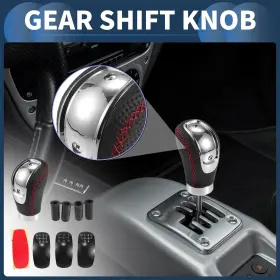 X Autohaux 634149895243 9.6cm Manual Shift Knob With 4 Adapter Punched Faux Leather Black Red 1 Set
