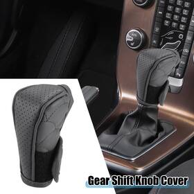 X Autohaux 716058455104 Universal Vehicle Shift Knob Cover With Breathable Design Faux Leather Gray