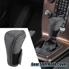 X Autohaux 716058455104 Universal Vehicle Shift Knob Cover With Breathable Design Faux Leather Gray