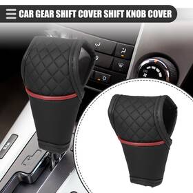 X Autohaux 716058608203 Universal Car Gear Shift Cover Automatic Faux Leather Black Red