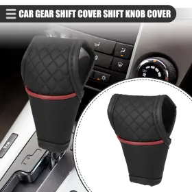 X Autohaux 716058608203 Universal Car Gear Shift Cover Automatic Faux Leather Black Red