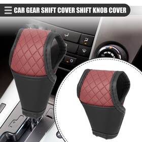 X Autohaux 716058608234 Car Gear Shift Cover Automatic Faux Leather Black Wine Red