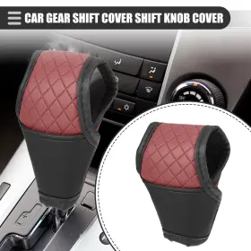 X Autohaux 716058608234 Car Gear Shift Cover Automatic Faux Leather Black Wine Red