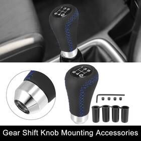 X Autohaux 724708715188 Black Universal 5 Speed Car Gear Lever Stick Shift Knob Pu Leather Blue Stitches