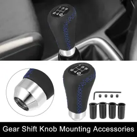 X Autohaux 724708715188 Black Universal 5 Speed Car Gear Lever Stick Shift Knob Pu Leather Blue Stitches