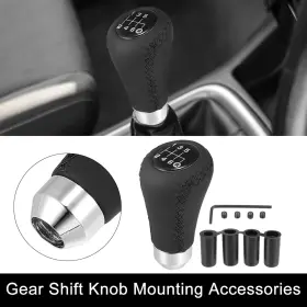 X Autohaux 724708715201 Black Universal 6 Speed Car Gear Lever Shift Knob Pu Leather Stitches