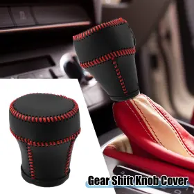 X Autohaux 731618848202 Gear Shifting Knob Cover Trim For Audi Q3 2013-2018 Faux Leather Black Red