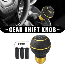 X Autohaux 745060404633 1 Set 5 Speed Car Gear Shift Knob Black Faux Leather With Yellow Thread X Autohaux 745060404633 1 Set 5 Speed Car Gear Shift Knob Black Faux Leather With Yellow Thread