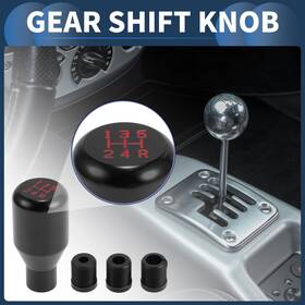 X Autohaux 781954476270 8.1cm 5 Speed Manual Shift Knob With 3 Adapter Aluminum Alloy Black 1 Set