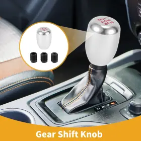 X Autohaux 781954586856 5.4cm 5 Speed Manual Shift Knob With 3 Adapter Aluminum Alloy Silver Tone 1 Set