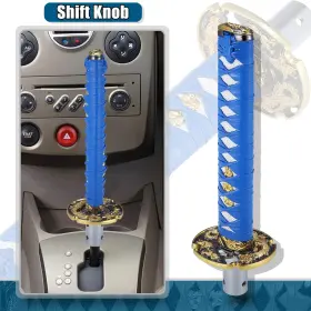 X Autohaux 782685702812 20cm Samurai Sword Gear Shifter Lever Shift Knob For Automatic Mt Blue White