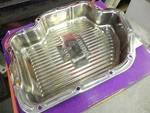 Chrome Speedway Motors Finned Aluminum Transmission Pan TH400. Price: $40.00.