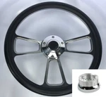 14" Polished Steering Wheel Black Wrap, Billet Horn Button & Adapter For Chevy New. Price: $194.56.