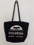 Flying Bat No Tricks Just Treats Tote Bag: Full Moon Halloween Party Candy Used. Price: $19.77.