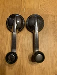 1949-64 Chevy Olds Pontiac Interior Window Riser Crank Handles Black Knobs Pair Used. Price: $14.00.